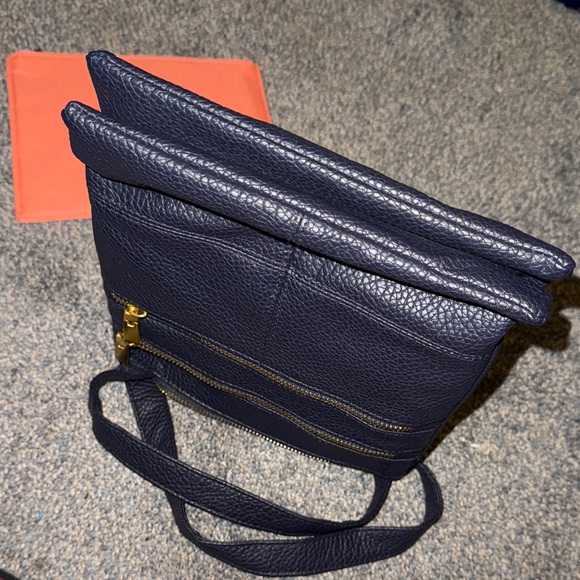 Navy Faux Leather Crossbody Bag with New Neon Zipper Pouch - Picture 5 of 5